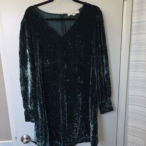 LOFT Deep Teal Velvet Long Sleeve Dress